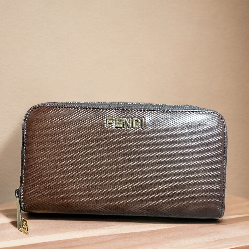 Fendi Leather Long Zip Around Wallet, Brown